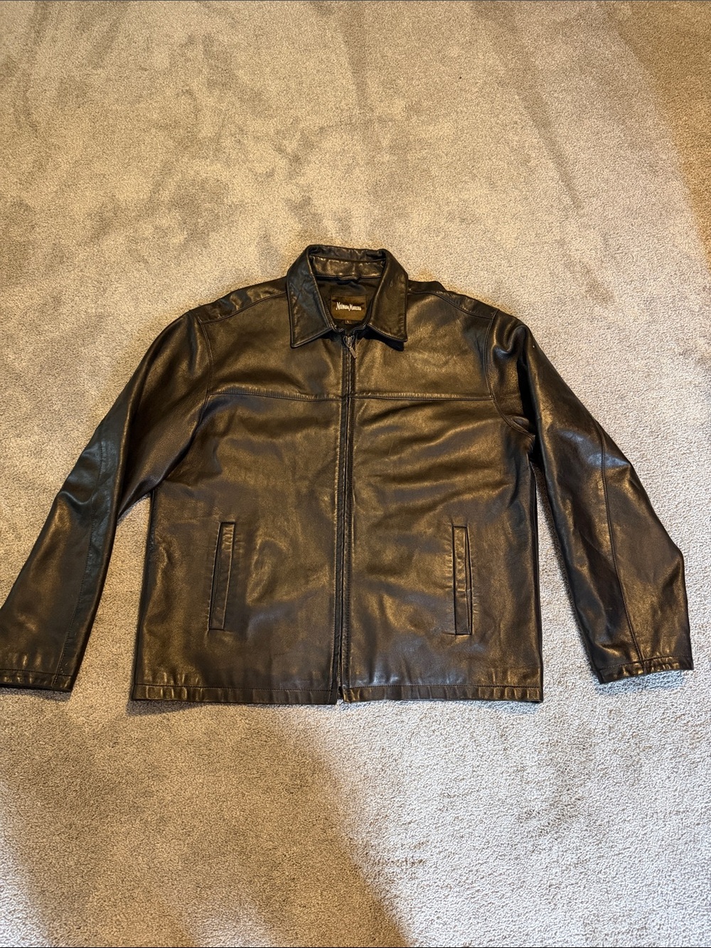 Classic Neiman Marcus Black Leather Zip-Front Men's Jacket